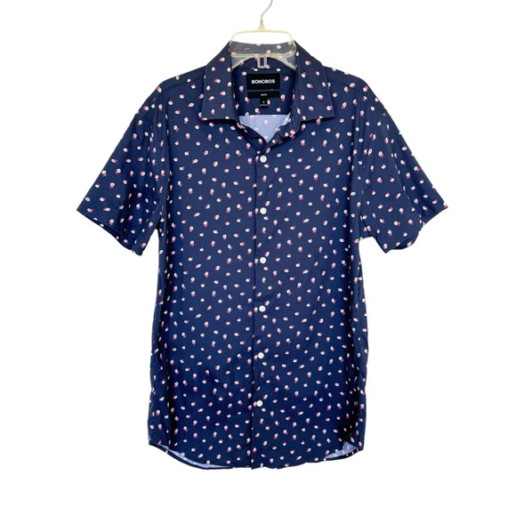 Bonobos Mens Micro Floral Print Short Sleeve Button Down Shirt - Picture 1 of 10